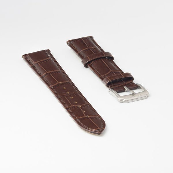Brown Leather Strap - Alligator Pattern - Polished Steel Buckle